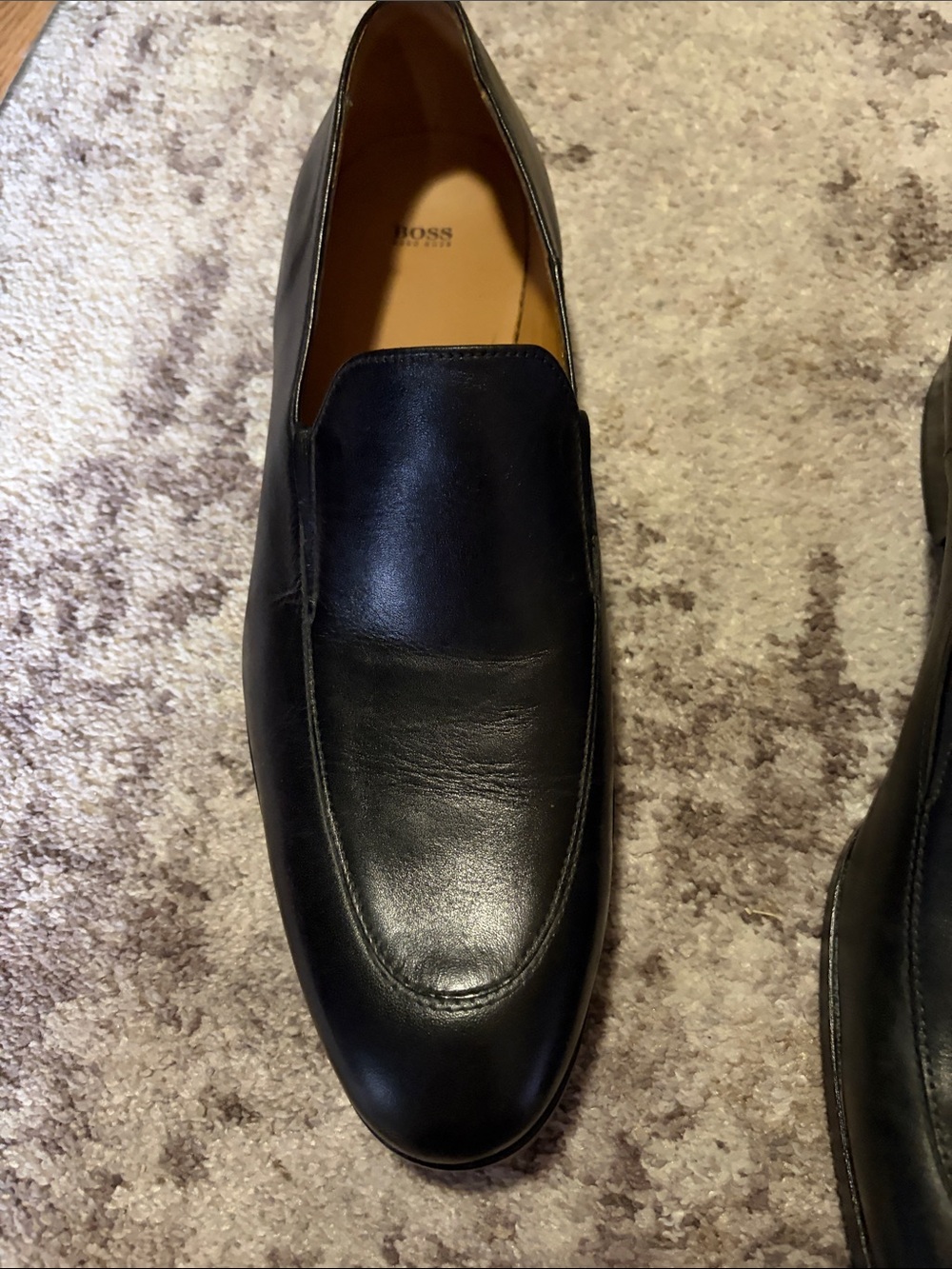Boss Black Leather Slip-On Loafers